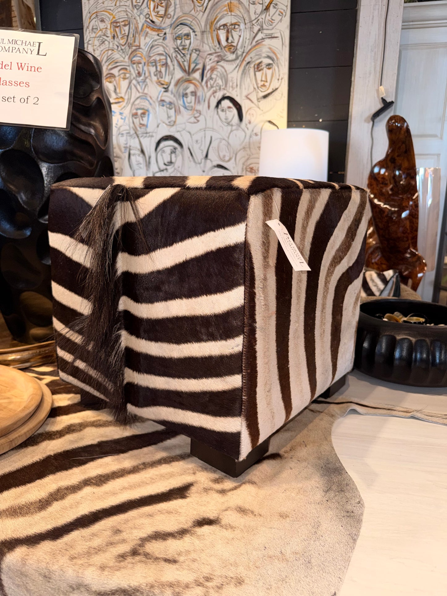 Zebra Hide Square Ottoman
