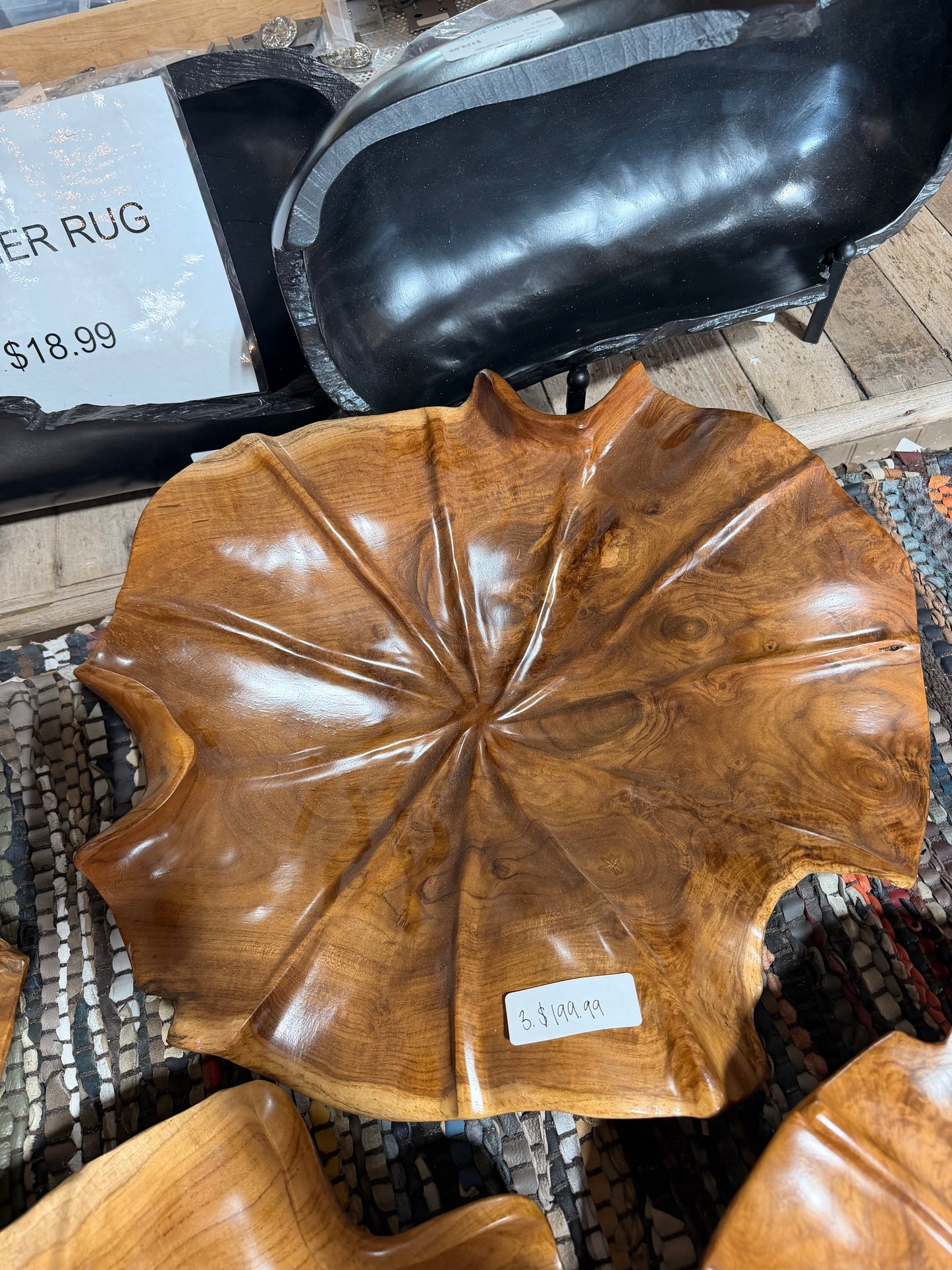 Hand-Carved Lotus Flower Wall Platter - Design 3