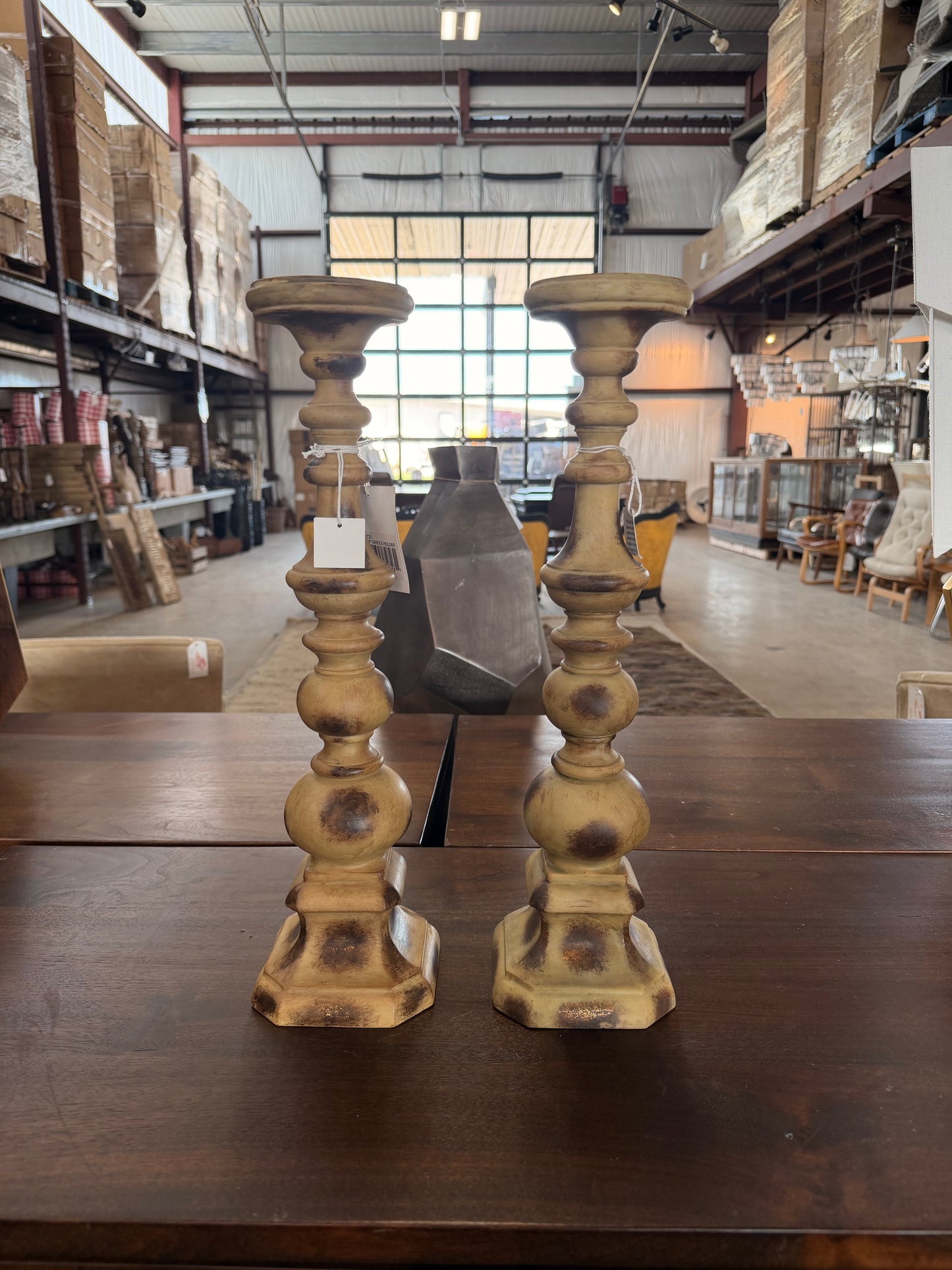 Yellow European-Inspired Resin Candlesticks (set of 2) - medium