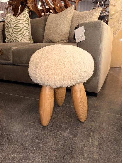 Ivory Sheepskin Stool