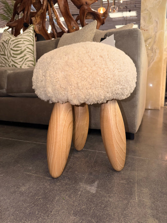 Ivory Sheepskin Stool
