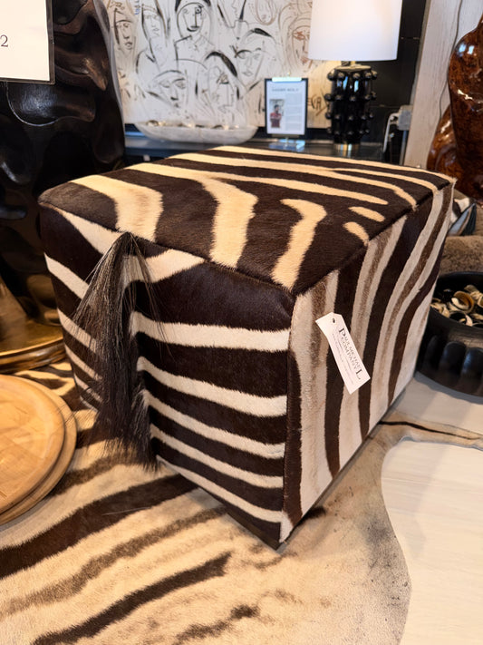 Zebra Hide Square Ottoman