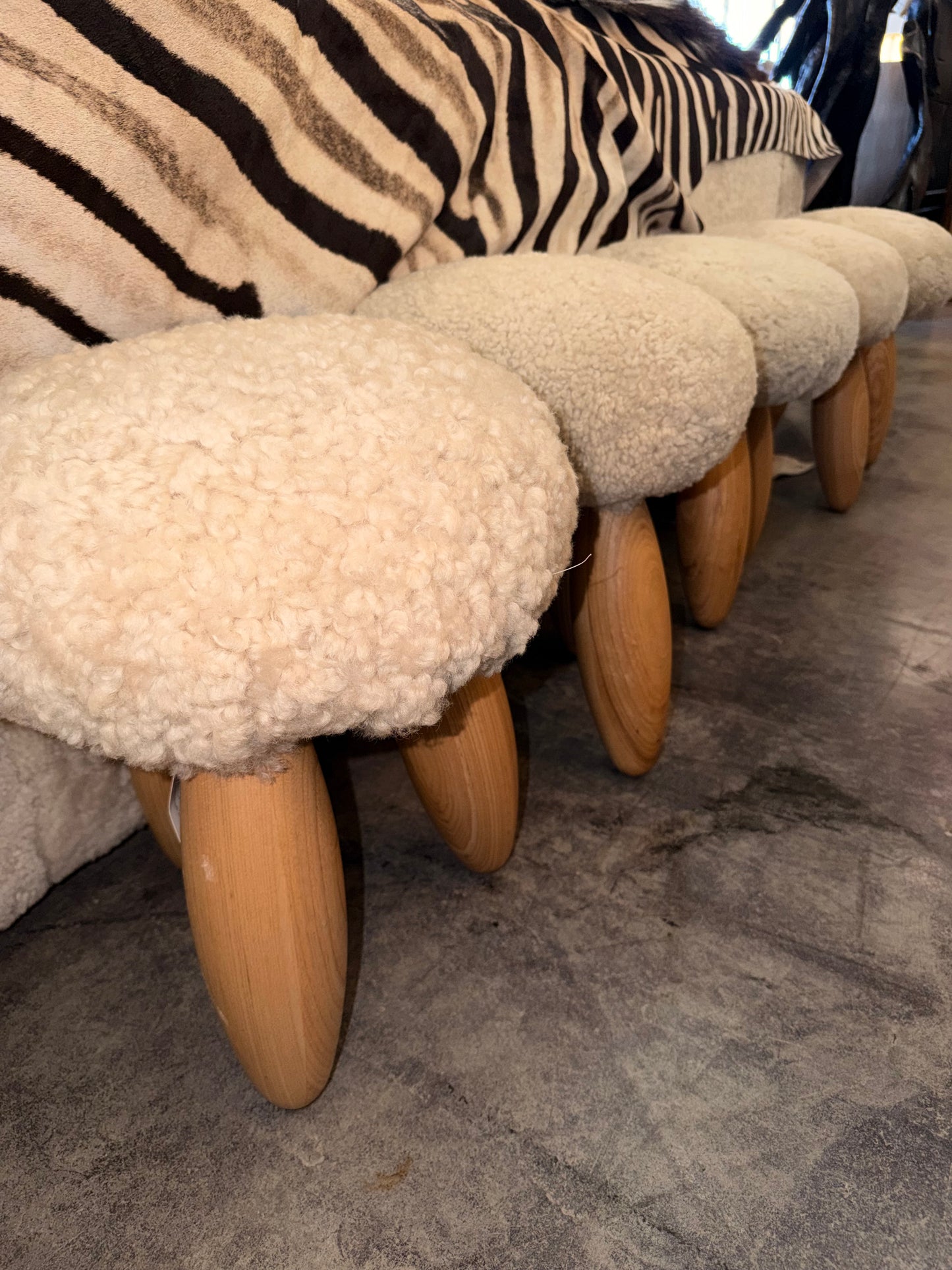 Ivory Sheepskin Stool