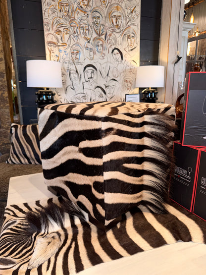 Zebra Hide Square Ottoman