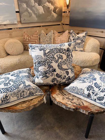 Blue and Ivory Chinoiserie Dragon Down Pillow