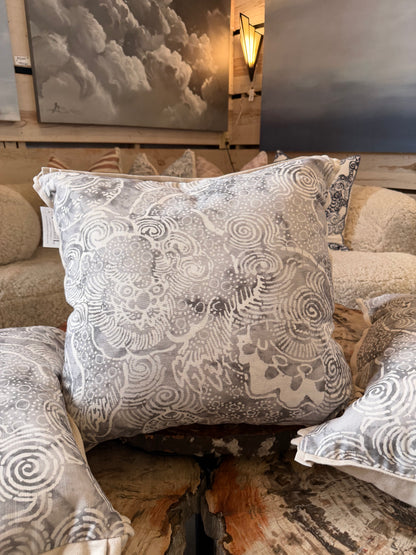 Gray and Ivory Abstract Floral Down Pillow