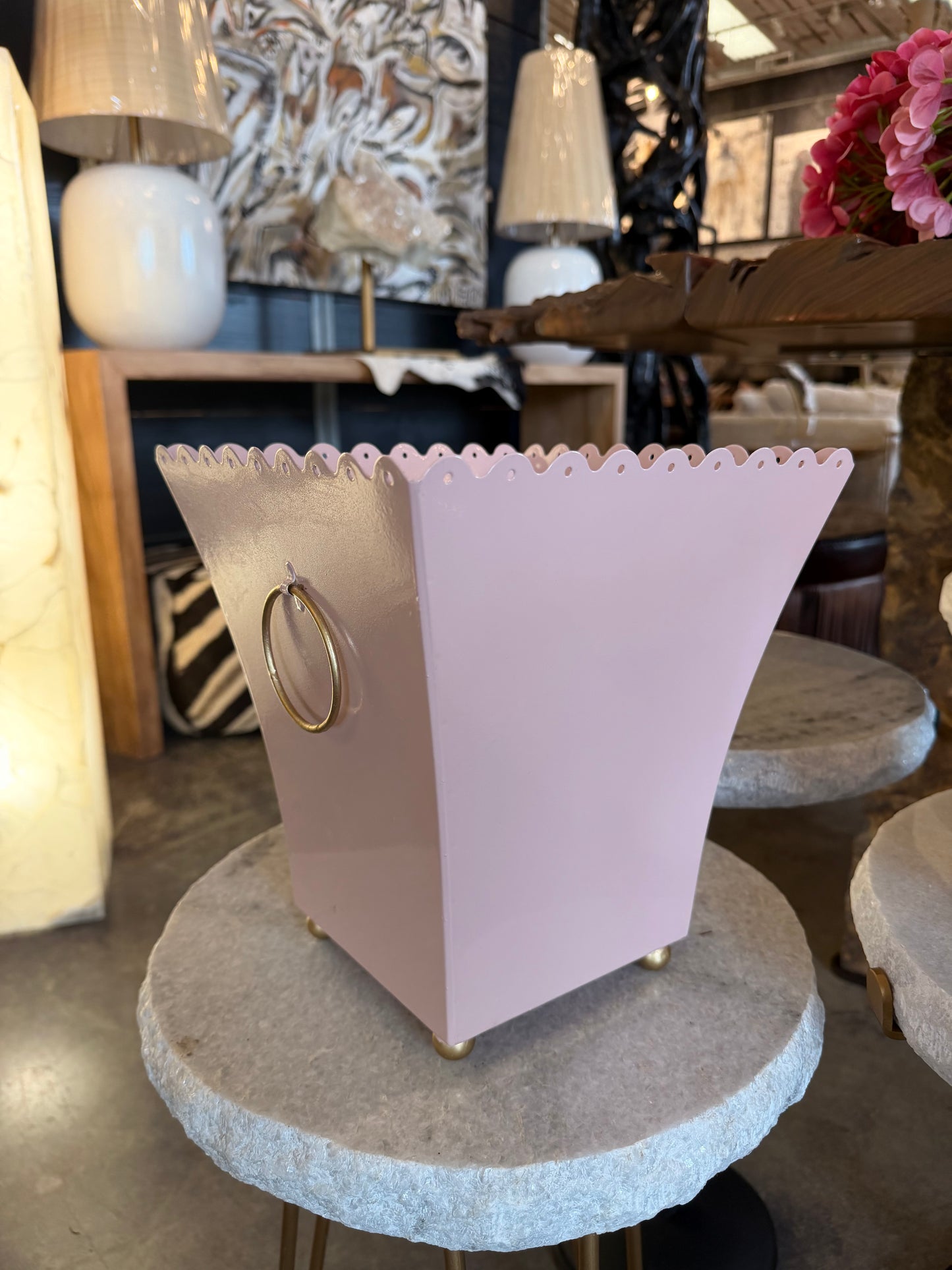 Pink Eyelet Trim Container 10 in