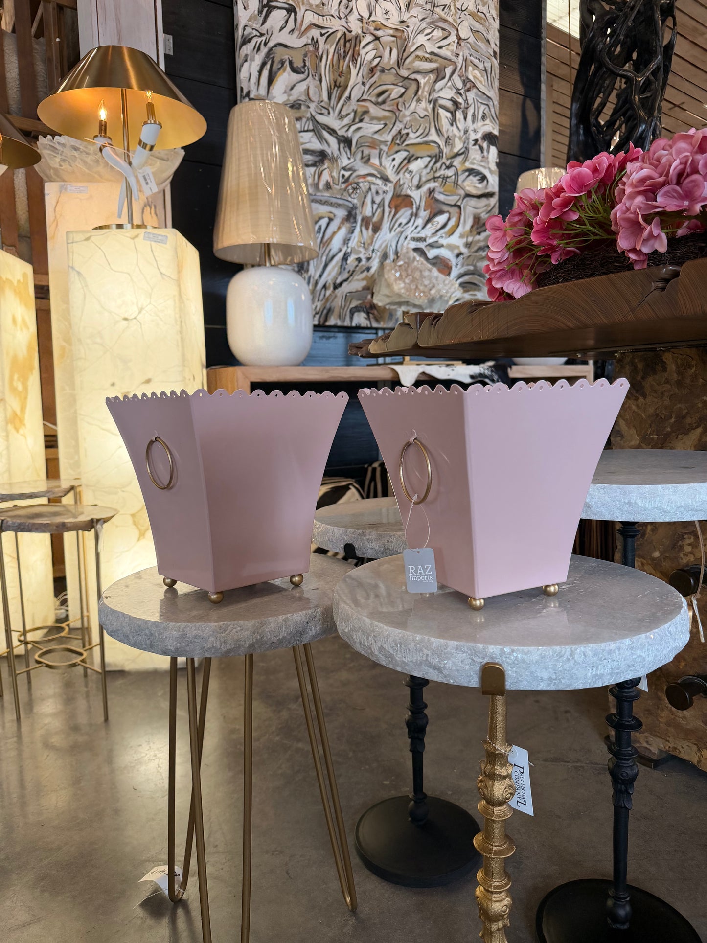 Pink Eyelet Trim Container 10 in