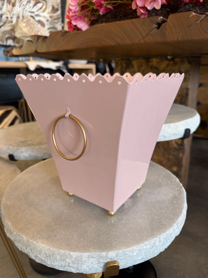 Pink Eyelet Trim Container 8.5 in