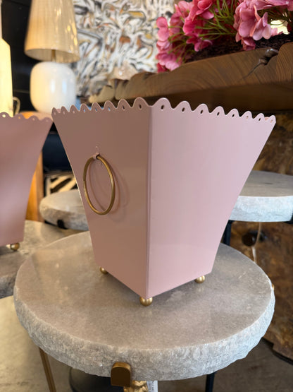Pink Eyelet Trim Container 8.5 in