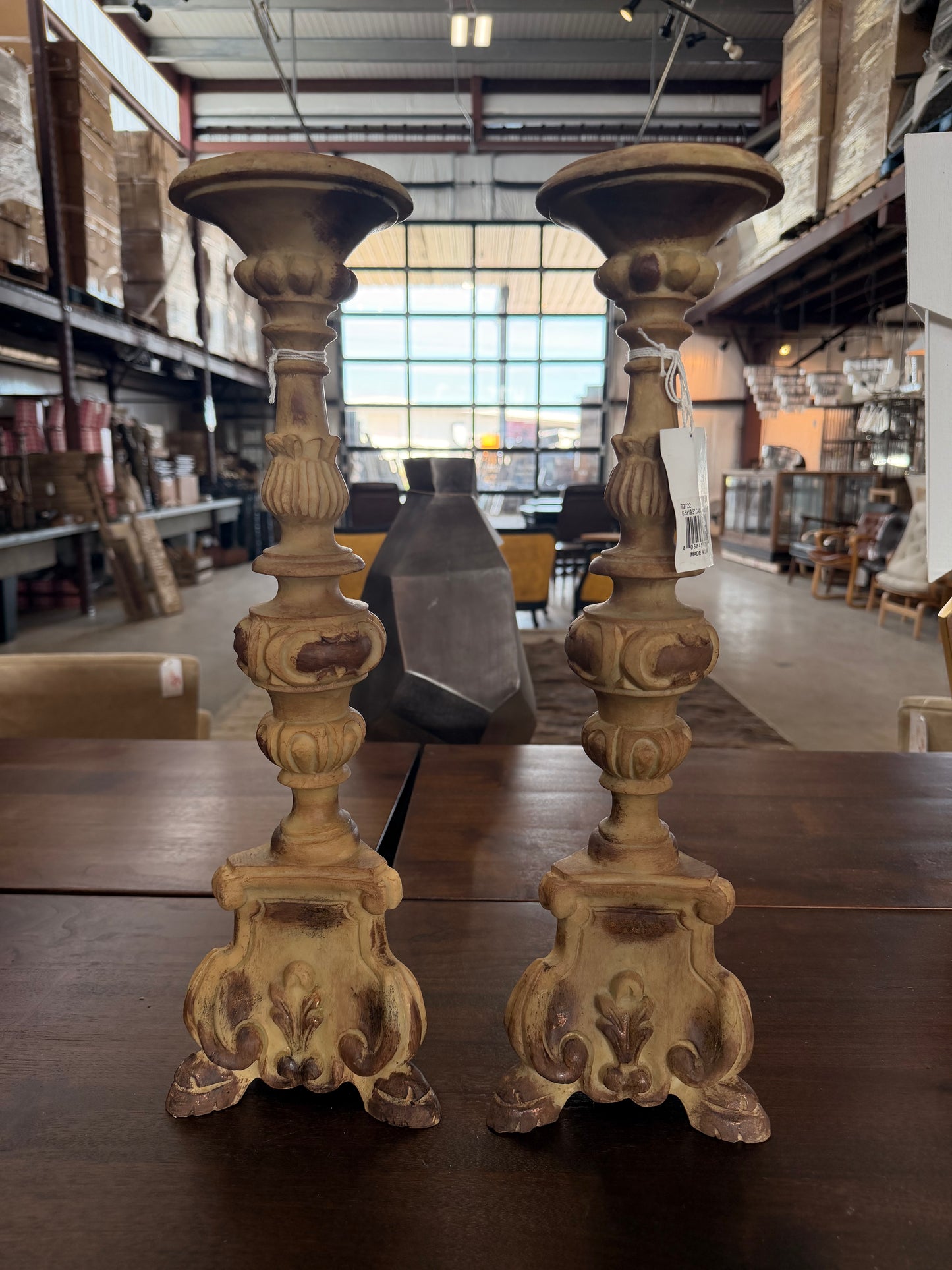 Yellow European-Inspired Resin Candlesticks (set of 2) - large