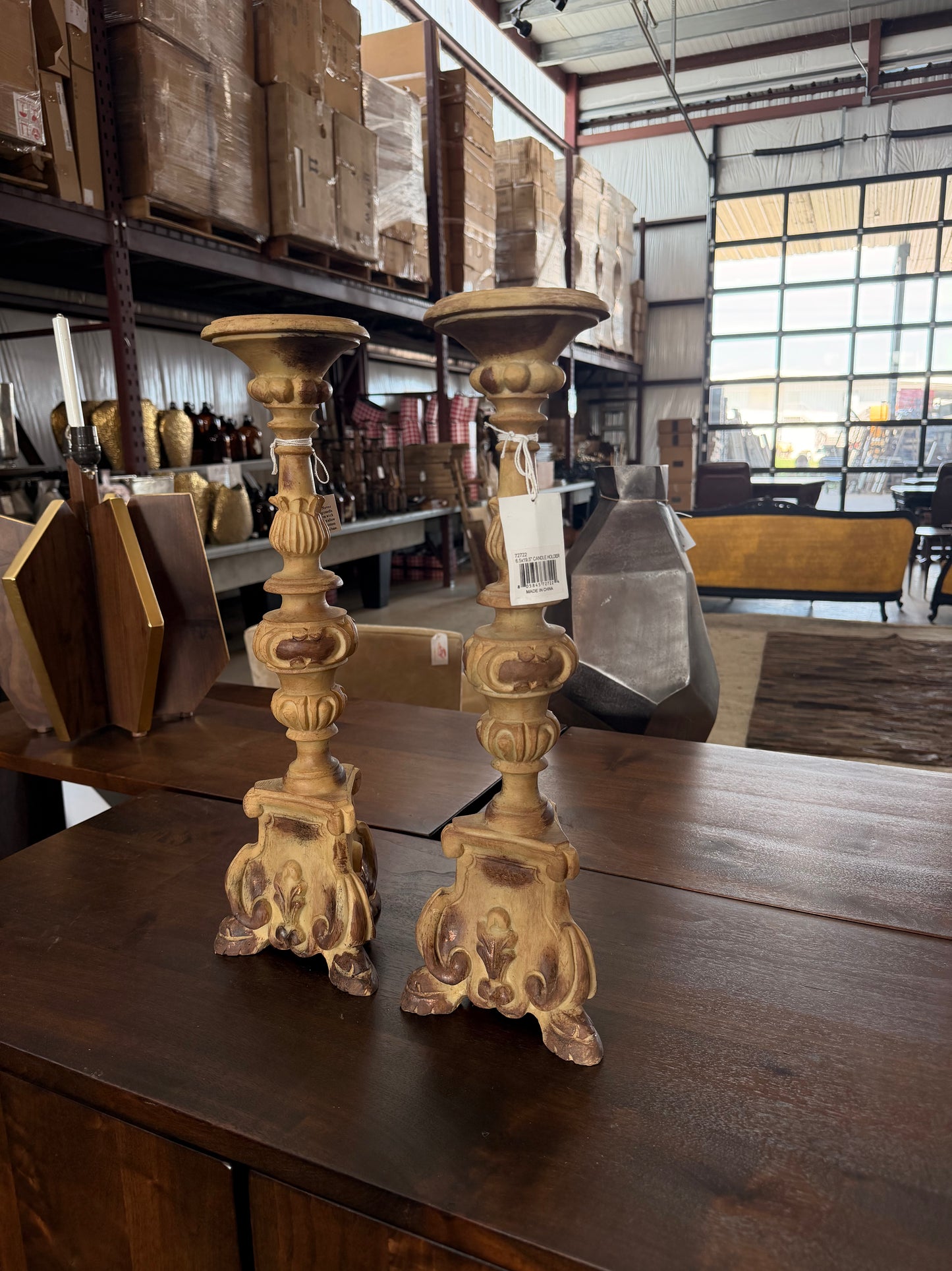 Yellow European-Inspired Resin Candlesticks (set of 2) - large