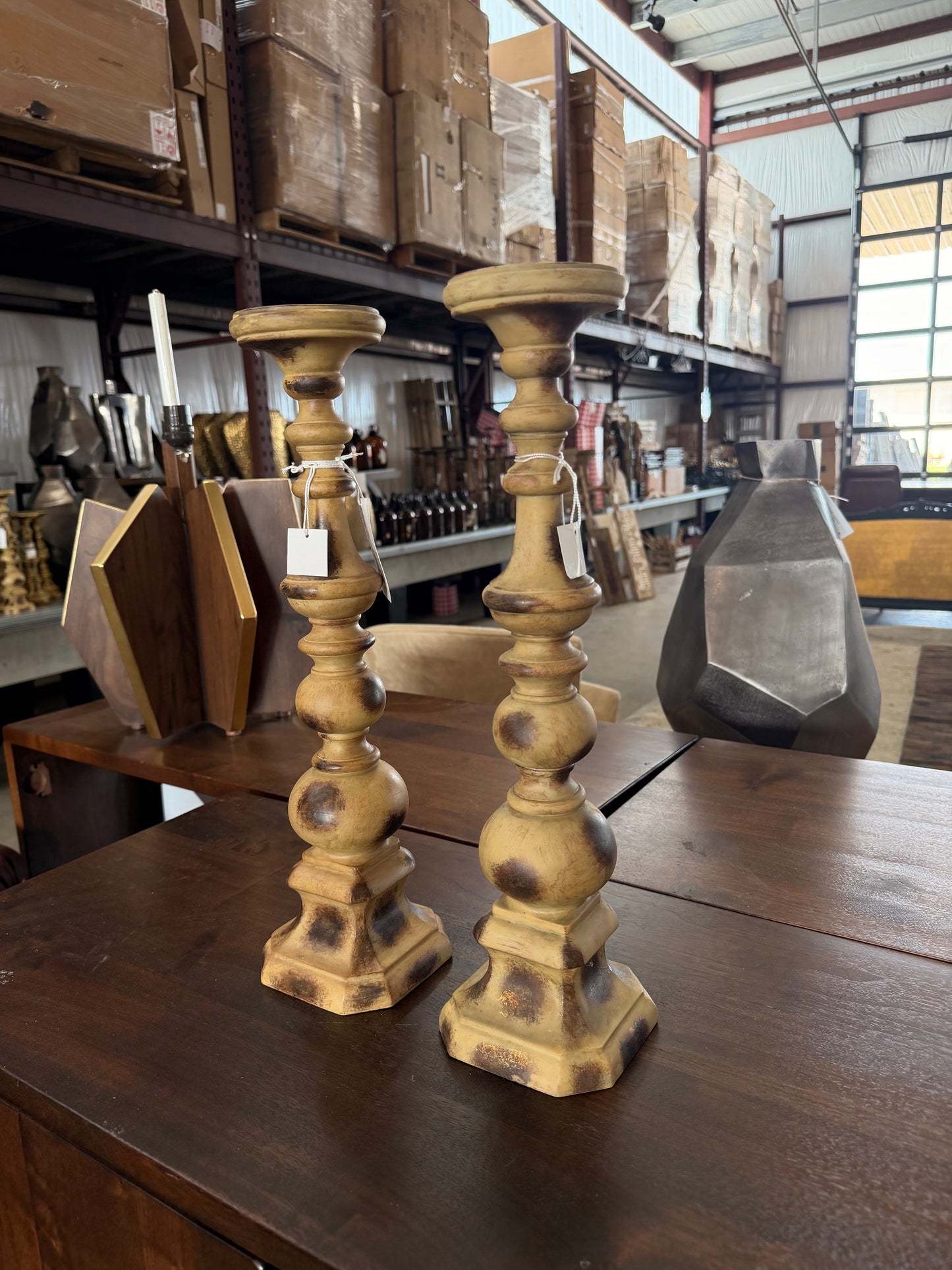 Yellow European-Inspired Resin Candlesticks (set of 2) - medium