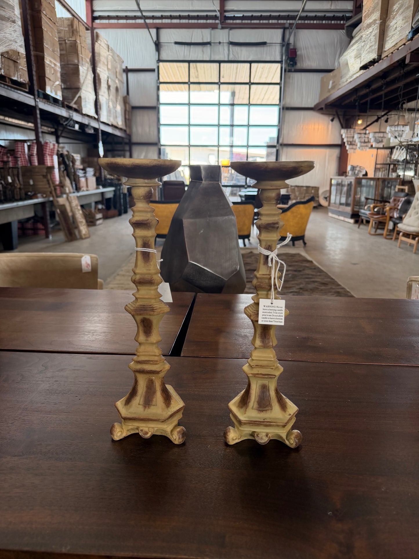 Yellow European-Inspired Resin Candlesticks (set of 2) - small