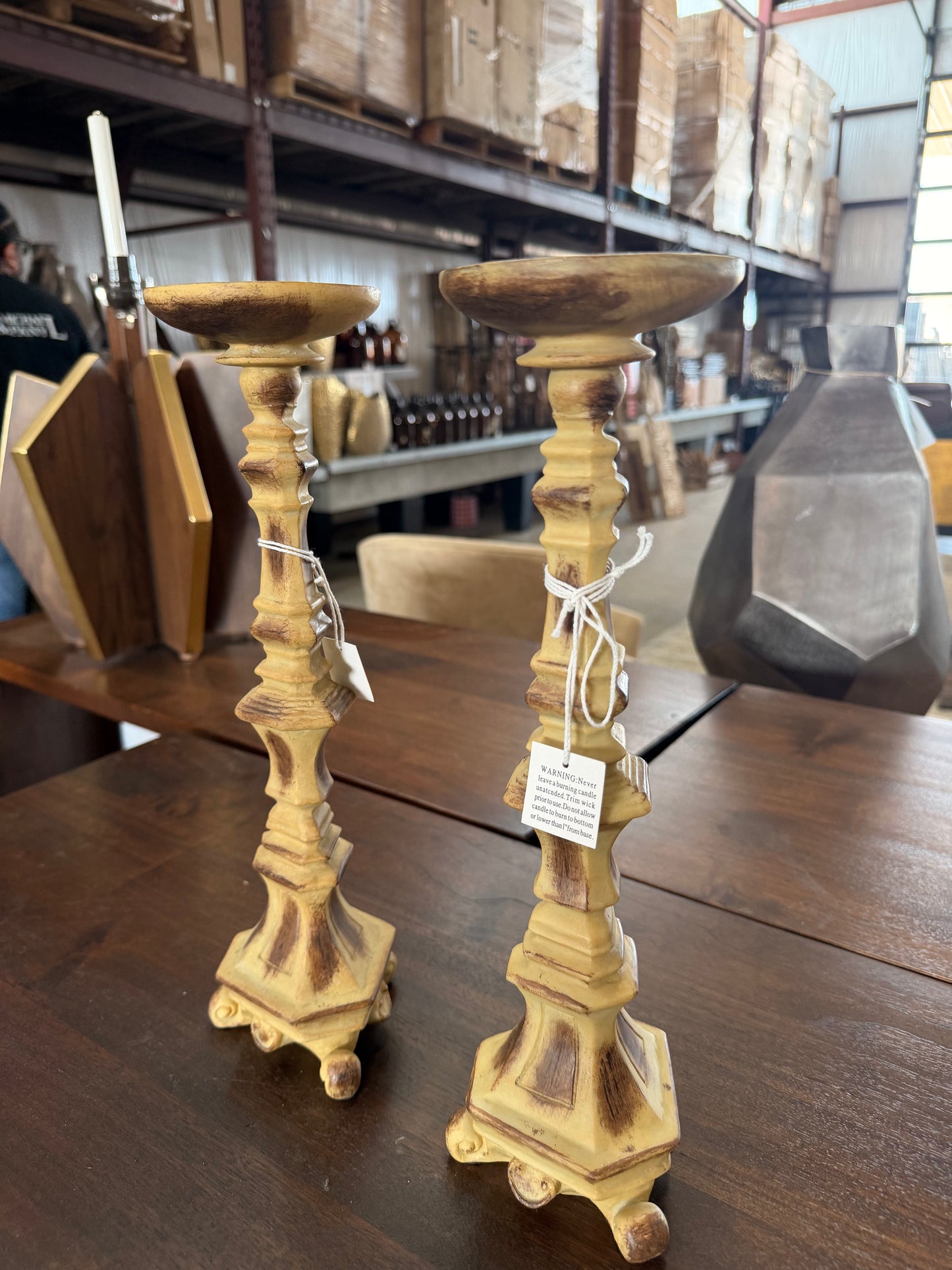 Yellow European-Inspired Resin Candlesticks (set of 2) - small
