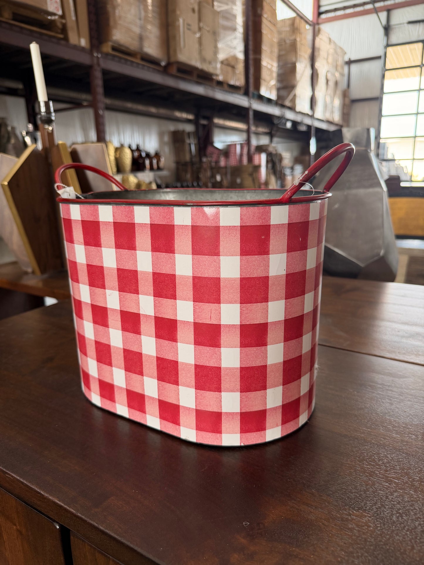 Gingham Metal bucket