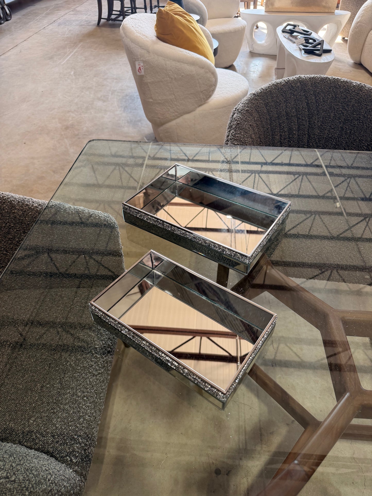 Mirrored Crystal Trays - Small
