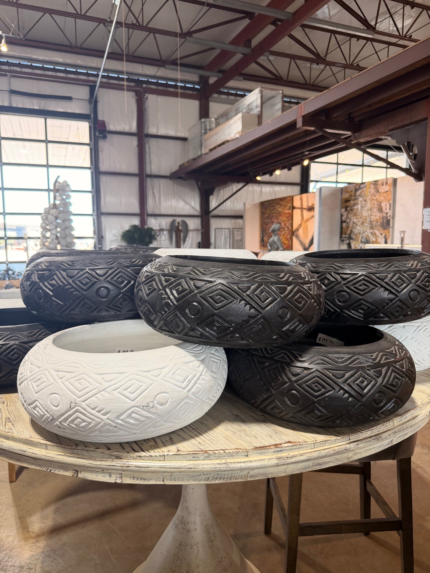 Wooden Carved Bowl - White