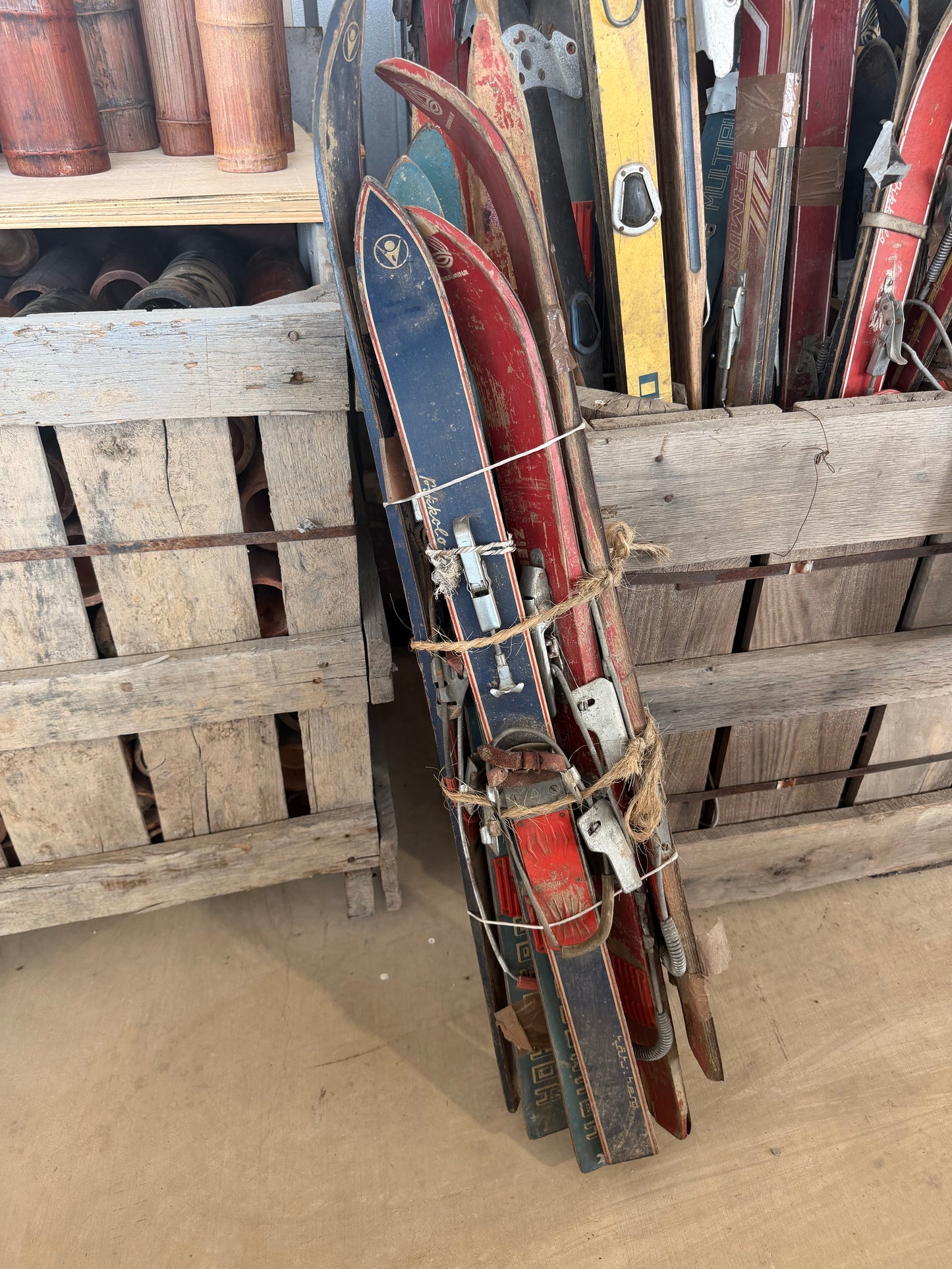 Vintage European Wooden Skis-Children